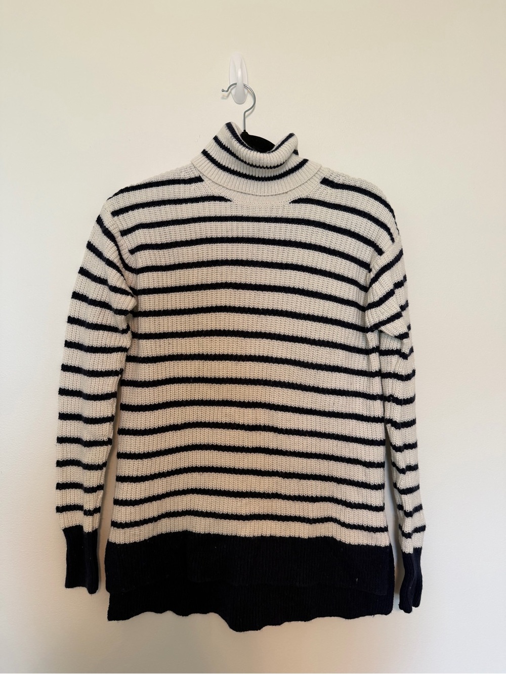 J. Crew Navy & White Striped Turtleneck Chunky Knit Sweater- Nautical